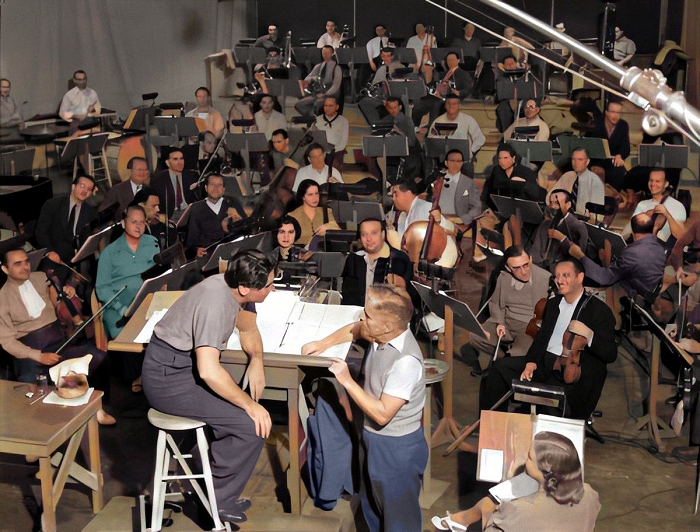 chaplin with meredith willson and orchestra